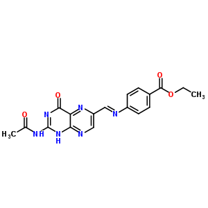 4-[(2-乙酰氨基-4-氧代-1H-蝶啶-6-基)亚甲基氨基]苯甲酸乙酯结构式_92071-06-2结构式
