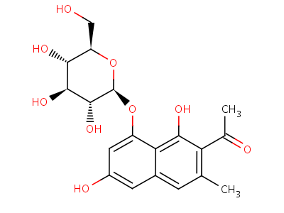 1-[8-(b-d-吡喃葡萄糖氧基)-1,6-二羟基-3-甲基-2-萘]-乙酮结构式,23566-96-3结构式