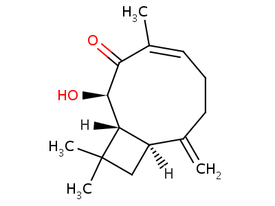(1R,2R,4E,9S)-2-羟基-4,11,11-三甲基-8-亚甲基双环[7.2.0]-4-十一烯-3-酮结构式,62346-21-8结构式