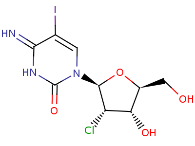1-(2-氯-2-脱氧-.beta.-l-呋核亚硝脲)-3,4-二氢-4-亚氨基-5-碘-2(1H)-嘧啶酮结构式,80791-94-2结构式