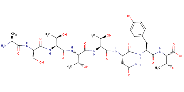 L-丙氨酰-L-丝氨酰-L-苏氨酰-L-苏氨酰-L-苏氨酰-L-天冬氨酰胺酰-L-酪氨酰-L-苏氨酸结构式_106362-32-7结构式