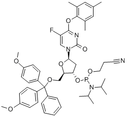 2-脱氧-5-O-DMT-5-氟-O4-(2,4,6-三甲基苯基)尿苷3-Ce亚磷酰胺结构式_198080-36-3结构式