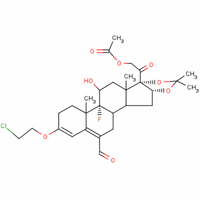 (11b,16a)-21-(乙酰氧基)-3-(2-氯乙氧基)-9-氟-11-羟基-16,17-[(1-甲基乙亚基)二(氧基)]-20-氧代-孕甾-3,5-二烯-6-甲醛结构式_2825-60-7结构式