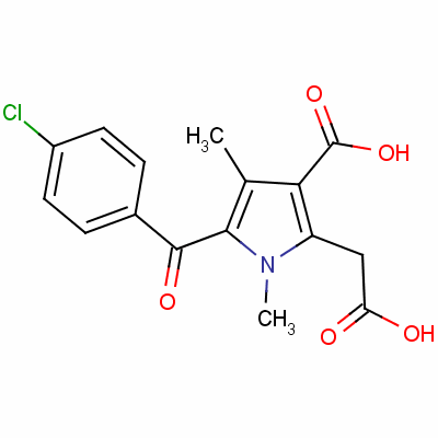 3-羧基-5-(4-氯苯甲酰基)-1,4-二甲基-1H-吡咯-2-乙酸结构式_33369-28-7结构式