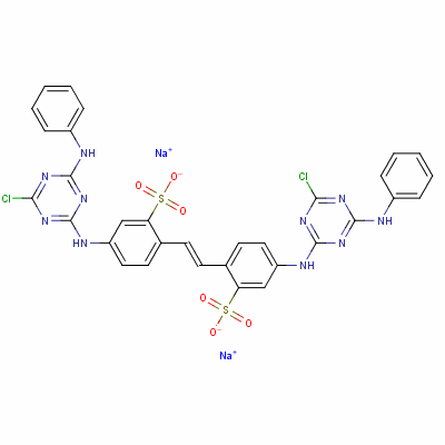 5-[[4-氯-6-(苯基氨基)-1,3,5-三嗪-2-基]氨基]-2-[(E)-2-[4-[[4-氯-6-(苯基氨基)-1,3,5-三嗪-2-基]氨基]-2-磺酸苯基]乙烯基]苯磺酸二钠盐结构式_37138-23-1结构式