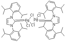 二氯化[1,3-双(2,6-二异丙基苯基)-1,3-二氢-2H-咪唑-2-亚基]钯(II) 二聚物 立体异构体混合物结构式_444910-17-2结构式