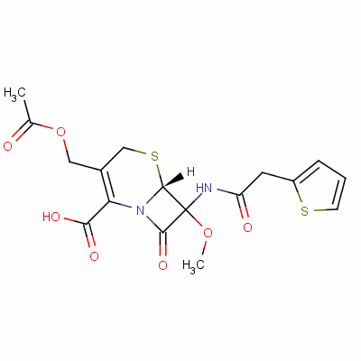 (6R)-3-(乙酰氧基甲基)-7-甲氧基-8-氧代-7-(2-噻吩基乙酰氨基)-5-硫杂-1-氮杂双环[4.2.0]辛-2-烯-2-羧酸结构式_50268-65-0结构式