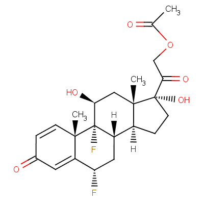 6alpha,9-二氟-11beta,17,21-三羟基孕甾-1,4-二烯-3,20-二酮 21-乙酸酯结构式_52-70-0结构式