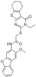 (9ci)-2-[(3-乙基-3,4,5,6,7,8-六氢-4-氧代[1]苯并噻吩并[2,3-d]嘧啶-2-基)硫代]-n-(2-甲氧基-3-二苯并呋喃)-乙酰胺结构式_578701-26-5结构式