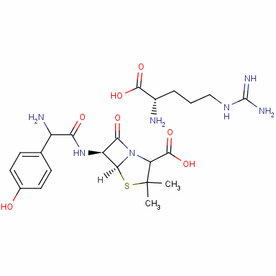 L-精氨酸 [2S-[2alpha,5alpha,6beta(S*)]]-6-[氨基(4-羟基苯基)乙酰氨基]-3,3-二甲基-7-氧代-4-硫杂-1-氮杂双环[3.2.0]庚烷-2-羧酸盐结构式_59261-05-1结构式