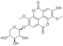 3,3’-二-O-甲基-4-O-(BETA-D-吡喃木糖基)鞣花酸结构式_62218-23-9结构式