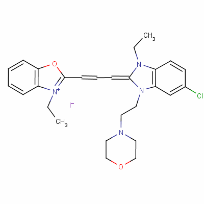 2-[3-[5-氯-1-乙基-1,3-二氢-3-[2-吗啉基乙基]-2H-苯并咪唑-2-亚基]丙-1-烯基]-3-乙基苯并恶唑鎓碘化物结构式_63059-43-8结构式