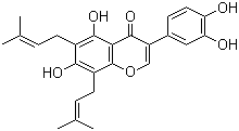 5,7,3’,4’-四羟基-6,8-二异戊烯基异黄酮/6,8-二异戊烯基香豌豆苷元结构式_66777-70-6结构式