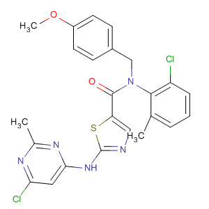 N-(4-甲氧基苄基)-2-(6-氯-2-甲基嘧啶-4-基氨基)-N-(2-氯-6-甲基苯基)-1,3-噻唑-5-羧酰胺结构式_834888-64-1结构式