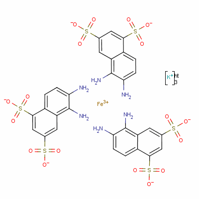 1,2-二氨基萘-5,7-二磺酸,三(5,6-二氨基-1,3-萘二磺酸)铁络合物钾盐结构式_85187-44-6结构式