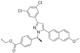 (S)-4-(1-(3-(3,5-二氯苯基)-5-(6-甲氧基萘-2-基)-1H-吡唑-1-基)乙基)苯甲酸乙酯结构式_870823-10-2结构式 (S)-4-(1-(3-(3,5-二氯苯基)-5-(6-甲氧基萘-2-基)-1H-吡唑-1-基)乙基)苯甲酸乙酯结构式_870823-10-2结构式