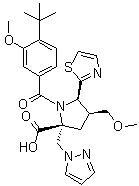 (4R,5S)-rel-1-[4-(1,1-二甲基乙基)-3-甲氧基苄基]-4-(甲氧基甲基)-2-(1H-吡唑-1-甲基)-5-(2-噻唑基)-D-脯氨酸结构式_885264-71-1结构式