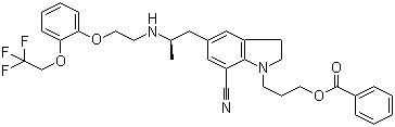 1-[3-(苯甲酰基氧基)丙基]-2,3-二氢-5-[(2R)-2-[[2-[2-(2,2,2-三氟乙氧基)苯氧基]乙基]氨基]丙基]-1H-吲哚-7-甲腈结构式_885340-11-4结构式