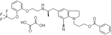 1-[3-(苯甲酰氧基)丙基]-2,3-二氢-5-[(2R)-2-[[2-[2-(2,2,2-三氟乙氧基)苯氧基]乙基]氨基]丙基]-1H-吲哚-7-甲腈乙二酸盐结构式_885340-12-5结构式