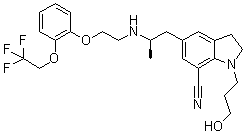 2,3-二氢-1-(3-羟基丙基)-5-[(2R)-2-[[2-[2-(2,2,2-三氟乙氧基)苯氧基]乙基]氨基]丙基]-1H-吲哚-7-甲腈结构式_885340-13-6结构式