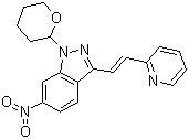 (E)-6-硝基-3-[2-(吡啶-2-基)乙烯基]-1-(四氢-2H-吡喃-2-基)-1H-吲唑结构式_886230-75-7结构式