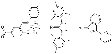[1,3-双(莱基)-2-亚咪唑烷基]-[2-[[(4-甲基苯基)亚氨基]甲基]-4-硝基-苯酚基]-[3-苯基-亚茚基]氯化钌结构式_934538-04-2结构式