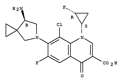 7-[(7R)-7-氨基-5-氮杂螺[2.4]-5-庚基]-8-氯-6-氟-1-[(1s,2r)-2-氟环丙基]-1,4-二氢-4-氧代-3-喹啉羧酸结构式_127199-06-8结构式