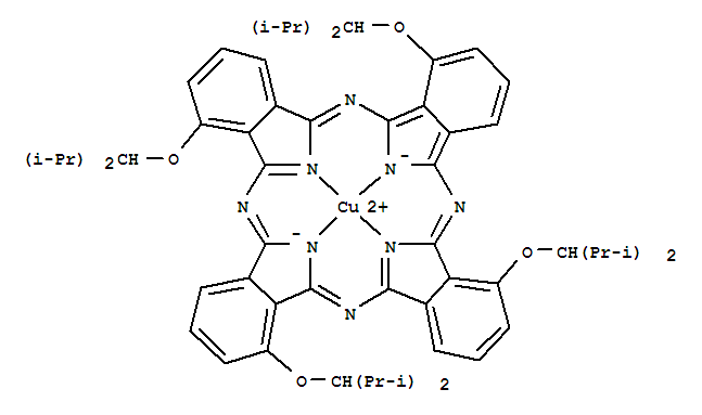 (SP-4-1)-[1,8,15,22-四[2-甲基-1-(1-甲基乙基)丙氧基-29H,31H-酞氰(2-)-N29,N30,N31,N32]铜结构式_144843-25-4结构式