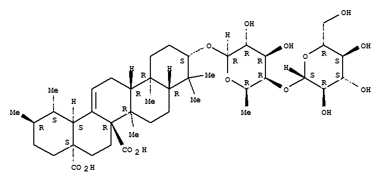 (3BETA)-3-[(6-去氧基-4-O-BETA-D-吡喃葡萄糖基-BETA-D-吡喃半乳糖基)氧基]乌苏-12-烯-27,28-二酸结构式_167875-39-0结构式