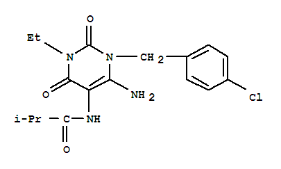  n-[6-氨基-1-[(4-氯苯基)甲基]-3-乙基-1,2,3,4-四氢-2,4-二氧代-5-嘧啶]-2-甲基-丙酰胺结构式_257939-29-0结构式