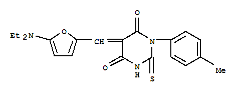 5-[[5-(二乙基氨基)-2-呋喃]亚甲基]二氢-1-(4-甲基苯基)-2-硫氧代-4,6(1H,5h)-嘧啶二酮结构式_366459-51-0结构式