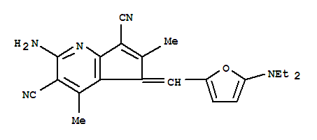 2-氨基-5-[[5-(二乙基氨基)-2-呋喃]亚甲基]-4,6-二甲基-5H-环戊并[b]吡啶-3,7-二甲腈结构式_366469-49-0结构式