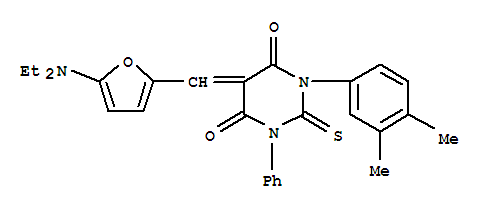 5-[[5-(二乙基氨基)-2-呋喃]亚甲基]-1-(3,4-二甲基苯基)二氢-3-苯基-2-硫氧代-4,6(1H,5h)-嘧啶二酮结构式_366822-71-1结构式