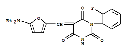 5-[[5-(二乙基氨基)-2-呋喃]亚甲基]-1-(2-氟苯基)-2,4,6(1H,3h,5h)-嘧啶三酮结构式_367465-34-7结构式