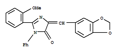 5-(1,3-苯并二氧杂环戊烯l-5-基亚甲基)-3,5-二氢-2-(2-甲氧基苯基)-3-苯基-4H-咪唑-4-酮结构式_369633-67-0结构式