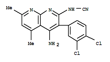 (9ci)-[4-氨基-3-(3,4-二氯苯基)-5,7-二甲基-1,8-萘啶-2-基]-氨腈结构式_393127-09-8结构式