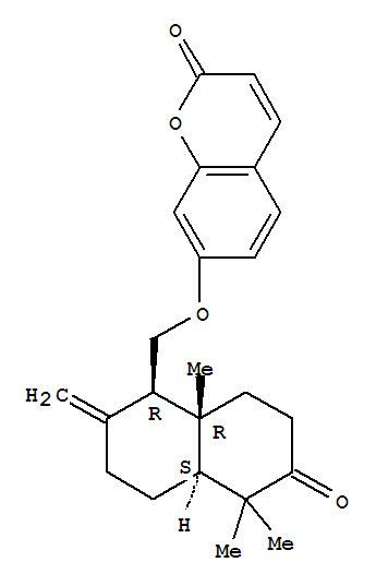 (-)-7-[[[(1R,4aβ)-十氢-5,5,8aα-三甲基-2-亚甲基-6-氧代萘]-1α-基]甲氧基]-2H-1-苯并吡喃-2-酮结构式_52645-61-1结构式