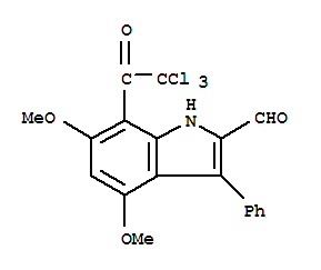 (9ci)-4,6-二甲氧基-3-苯基-7-(三氯乙酰基)-1H-吲哚-2-羧醛结构式_869960-14-5结构式