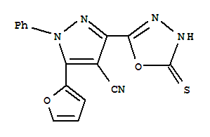3-(4,5-二氢-5-硫氧代-1,3,4-噁二唑-2-基)-5-(2-呋喃)-1-苯基-1H-吡唑-4-甲腈结构式_933065-62-4结构式