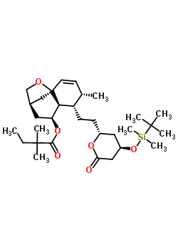 (4S,5S,6S,7S,9R)-5-{2-[(2R,4R)-4-{[二甲基(2-甲基-2-丙基)硅烷基]氧基}-6-氧代四氢-2H-吡喃-2-基]乙基}-4-甲基-11-氧杂三环[7.2.1.0<sup>1,6</sup>]十二碳-2-烯-7-基2,2-二甲基丁酸酯结构式_125175-64-6结构式