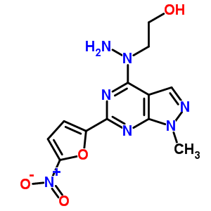 2-[1-[1-甲基-6-(5-硝基-2-呋喃)-1H-吡唑并[3,4-d]嘧啶-4-基]肼基]-乙醇结构式_16185-82-3结构式