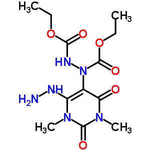 n-(乙氧基羰基氨基)-n-(4-肼基-1,3-二甲基-2,6-二氧代-嘧啶-5-基)氨基甲酸乙酯结构式_18969-82-9结构式