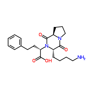 (2S)-2-[(3S,8aR)-3-(4-氨基丁基)-1,4-二氧代六氢吡咯并[1,2-a]吡嗪-2(1H)-基]-4-苯基丁酸结构式_219677-82-4结构式