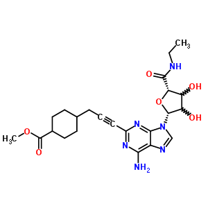 4-[3-[6-氨基-9-[(2R,5S)-5-(乙基氨基甲酰)-3,4-二羟基四氢呋喃-2-基]嘌呤-2-基]丙-2-炔基]环己烷-1-羧酸甲酯结构式_250386-15-3结构式