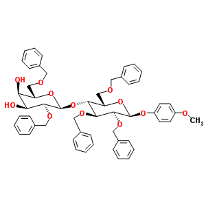 4-甲氧基苯基 4-O-(2,6-二-O-苄基-beta-D-吡喃半乳糖基)-2,3,6-三-O-苄基-beta-D-吡喃葡萄糖苷结构式_358681-61-5结构式