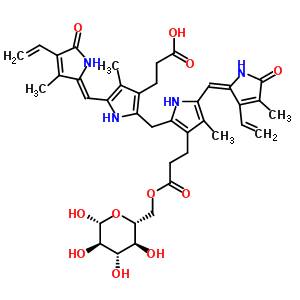 3-[5-[(Z)-(4-乙烯基-3-甲基-5-氧代吡咯-2-亚基)甲基]-2-[[5-[(E)-(3-乙烯基-4-甲基-5-氧代吡咯-2-亚基)甲基]-4-甲基-3-[3-氧代-3-[[(2R,3S,4S,5R,6R)-3,4,5,6-四羟基四氢吡喃-2-基]甲氧基]丙基]-1H-吡咯-2-基]甲基]结构式_36570-68-0结构式