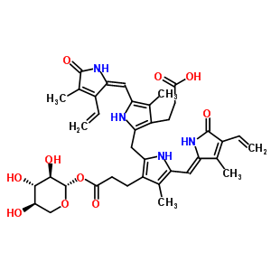 3-[5-[(E)-(3-乙烯基-4-甲基-5-氧代吡咯-2-亚基)甲基]-2-[[5-[(Z)-(4-乙烯基-3-甲基-5-氧代吡咯-2-亚基)甲基]-4-甲基-3-[3-氧代-3-[(2S,3R,4S,5R)-3,4,5-三羟基四氢吡喃-2-基]氧基丙基]-1H-吡咯-2-基]甲基]-4-甲基-1结构式_36570-69-1结构式