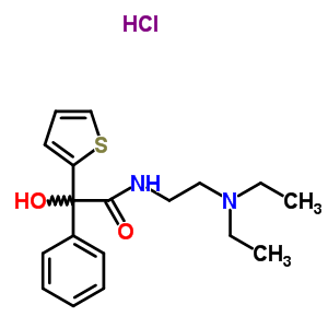 N-(2-二乙基氨基乙基)-2-羟基-2-苯基-2-噻吩-2-基乙酰胺盐酸盐结构式_37109-17-4结构式