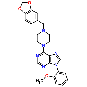 6-[4-(1,3-苯并二氧杂环戊烯l-5-甲基)-1-哌嗪]-9-(2-甲氧基苯基)-9h-嘌呤结构式_37425-32-4结构式