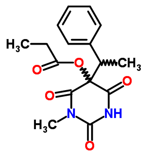 1-甲基-5-(1-苯基乙基)-5-丙酰基氧基-2,4,6(1h,3h,5h)-嘧啶三酮结构式_37431-42-8结构式